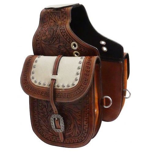 (image for) Tooled Leather Saddle Bag with Hair-On Cowhide Overlay