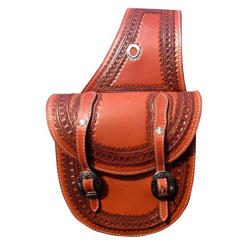 (image for) Waffle Tooled Round Bottom Saddle Bags