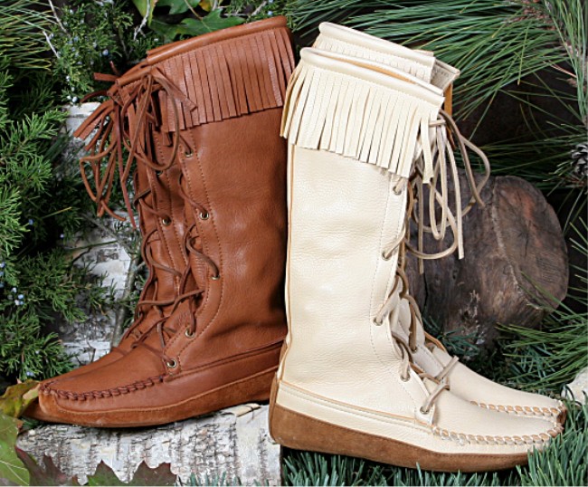 Women’s Knee High Moccasin Boots with Fringe - oldtradingpost.com ...