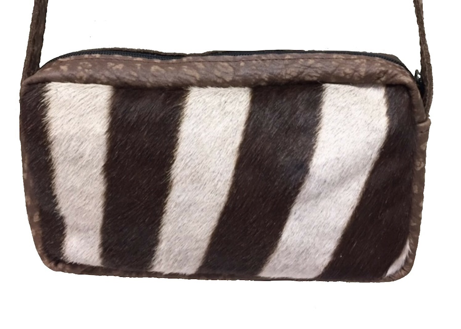 (image for) Zebra & Brown Cape Buffalo Leather Crossbody Purse