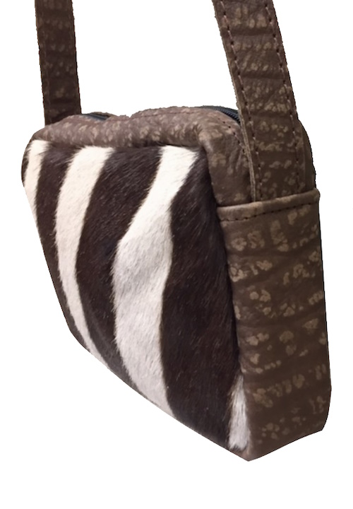 (image for) Zebra & Brown Cape Buffalo Leather Crossbody Purse