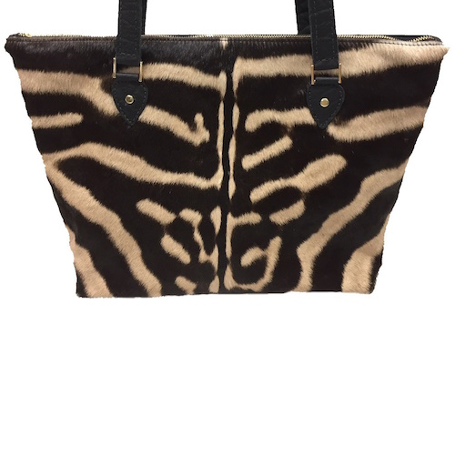 (image for) Burchell's Zebra & Cape Buffalo Hide Leather Carry All Tote