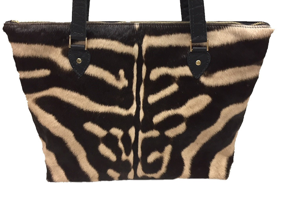 (image for) Burchell's Zebra & Cape Buffalo Hide Leather Carry All Tote