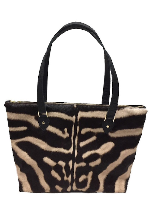 (image for) Burchell's Zebra & Cape Buffalo Hide Leather Carry All Tote