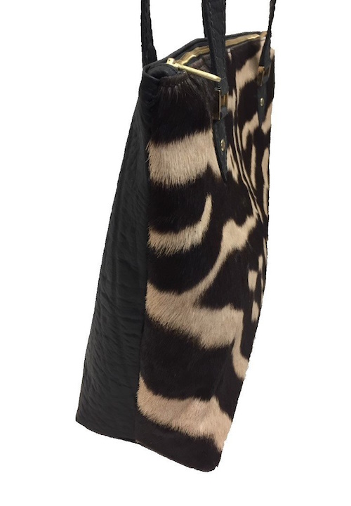 (image for) Burchell's Zebra & Cape Buffalo Hide Leather Carry All Tote