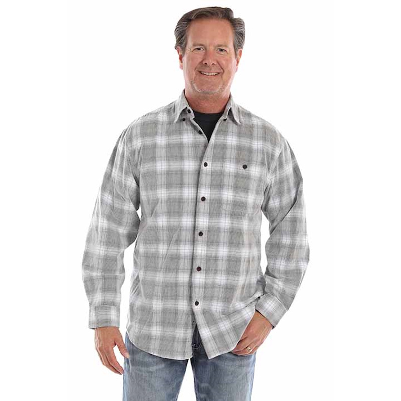 (image for) Cotton Corduroy Button Front Plaid Western Shirt