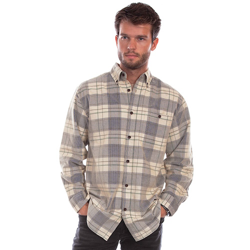 (image for) Western Cotton Corduroy Button Front Plaid Shirt