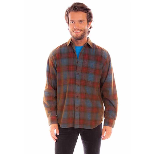(image for) Plaid Shirt Western Button Front Cotton Corduroy