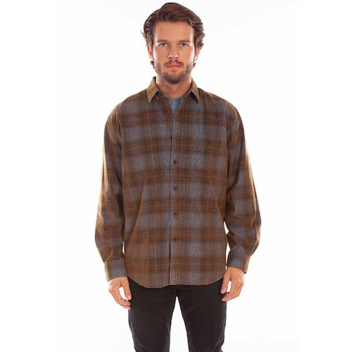 (image for) Western Plaid Shirt Button Front Cotton Corduroy