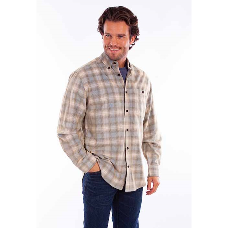 (image for) Western Plaid Shirt Button Front Cotton Corduroy