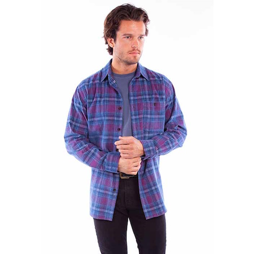 (image for) Plaid Button Front Western Shirt Cotton Corduroy