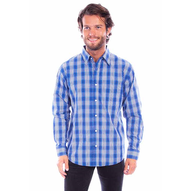 (image for) Cotton Button Front Western Plaid Shirt