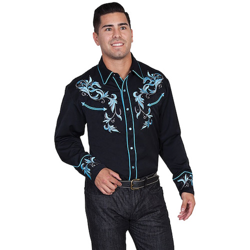 (image for) Embroidered Two Tone Leaf Western Snap Front Shirt