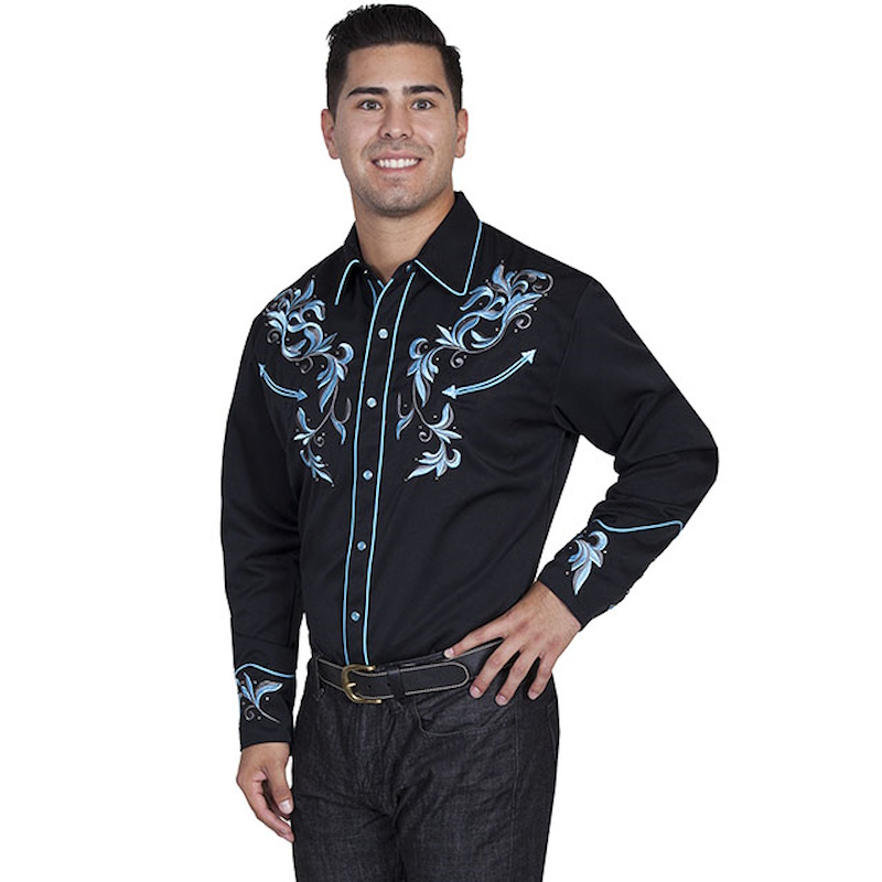 (image for) Embroidered Two Tone Leaf Western Snap Front Shirt