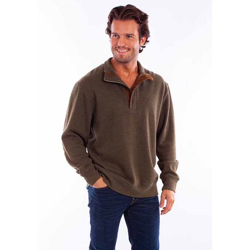 (image for) Sweater Zipper / Button Neck Suede Trim & Elbow Patches