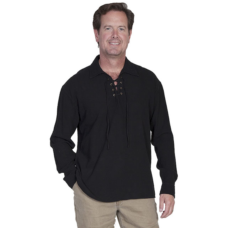 (image for) Casual Laceup Pullover Shirt Soft Cotton Gauze
