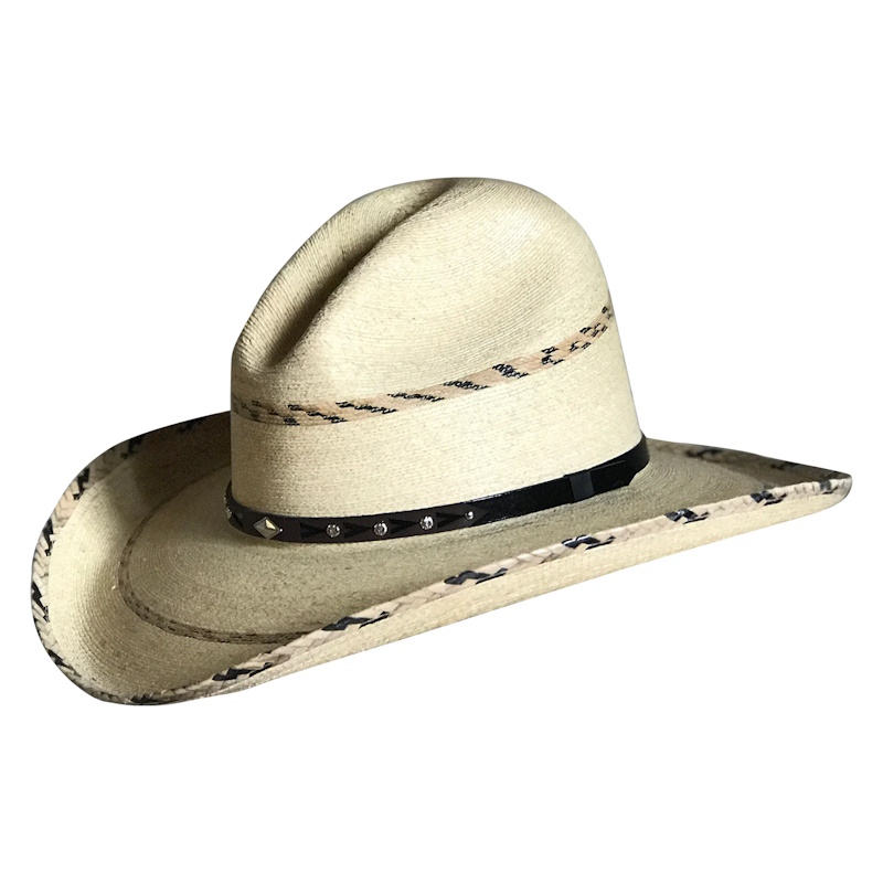 (image for) Premium Palm Straw Western Cowboy Hat with Gus Stripe