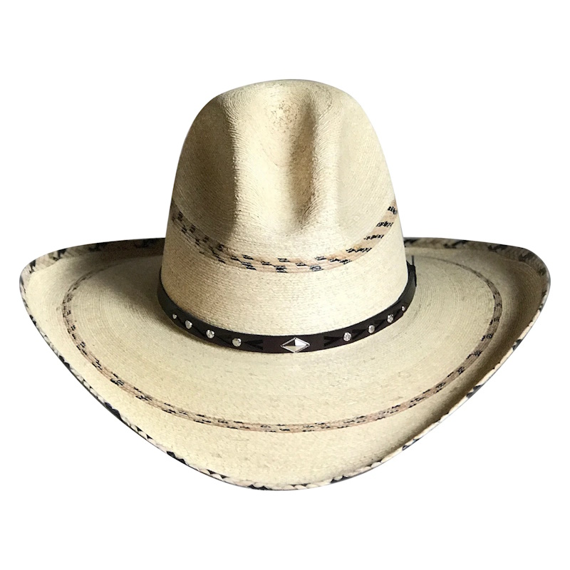 (image for) Premium Palm Straw Western Cowboy Hat with Gus Stripe