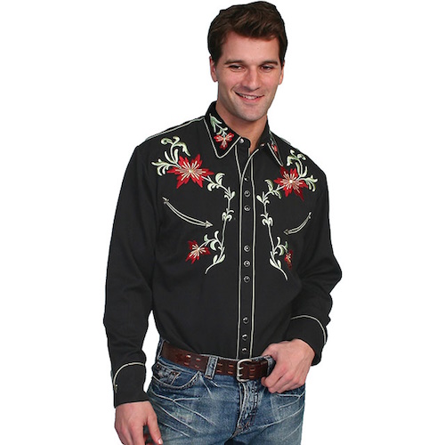 (image for) Western Snap Front Shirt with Floral Vine Embroidery