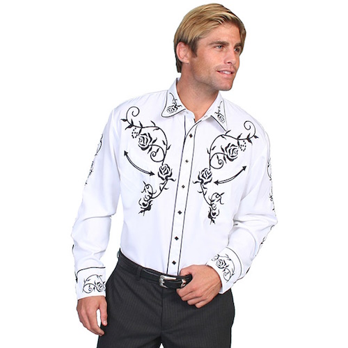 (image for) Poly Rayon Blend Snap Front Shirt Floral Yoke Embroidery