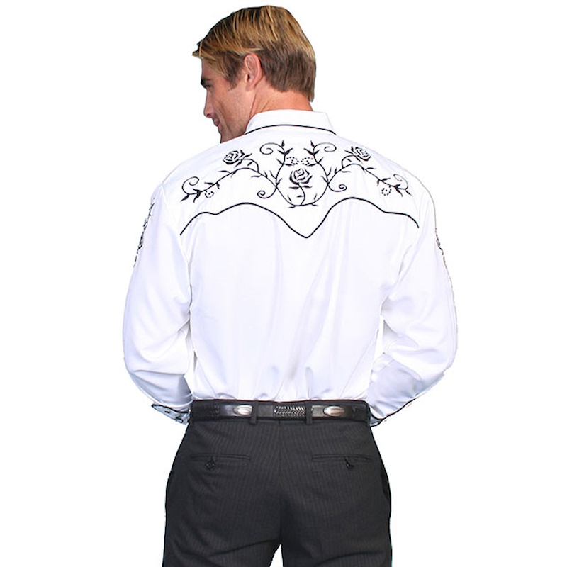 (image for) Poly Rayon Blend Snap Front Shirt Floral Yoke Embroidery