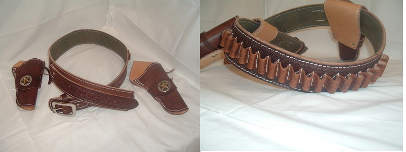 (image for) 1906 Texas Ranger Frank Hamer Style Gun Belt & Single Loop Half Breed Holsters
