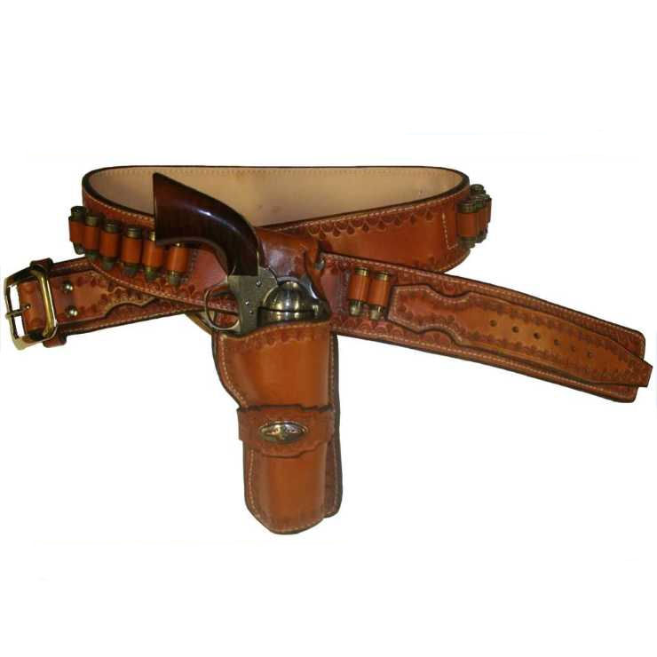 .22 Caliber Brown Cartridge Gun Belt Genuine Leather 34" to 52"