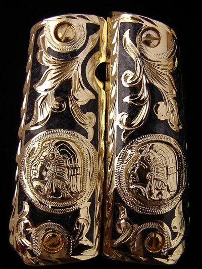 (image for) Aztec Warrior Head 24KGP Nacre Resin Inlay Pistol Grips