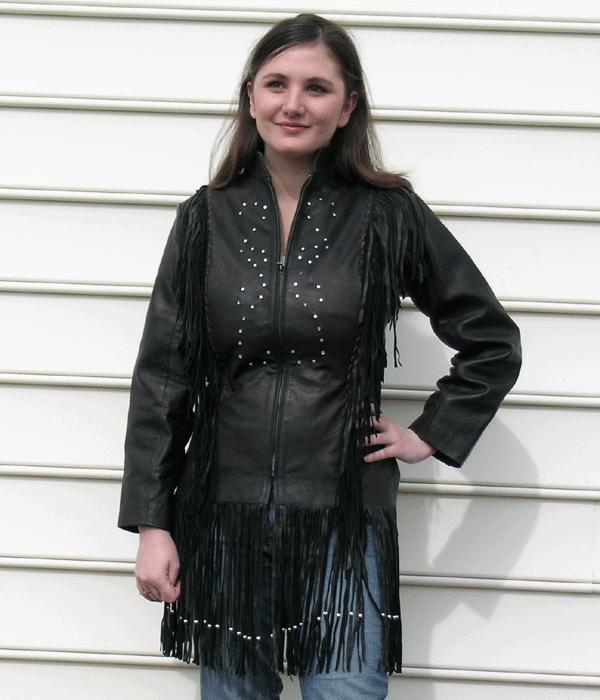 (image for) Leather Jacket with Extended Fringe