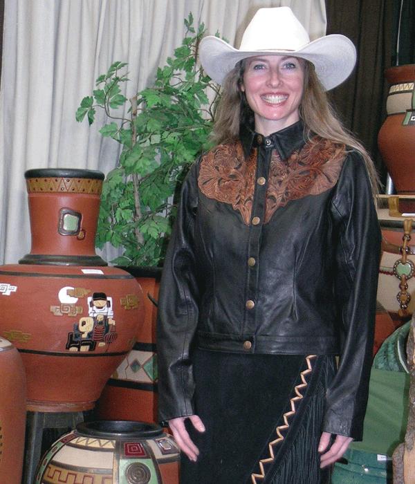 Hand Tooled Western Floral Lamb Jacket (image for) Hand Tooled Western Floral Lamb Jacket