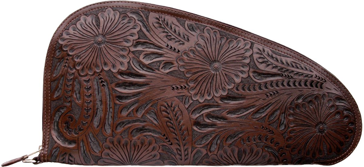 (image for) Handgun Case Brown Floral Leather X-Large 15 1/4 x 7 3/4