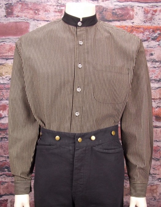 Payson Black and Tan Striped Cotton Shirt (Medium)