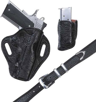(image for) Spanish Bull Hide Black Gun / Pistol Holster, Belt and Friction Clip Pouch