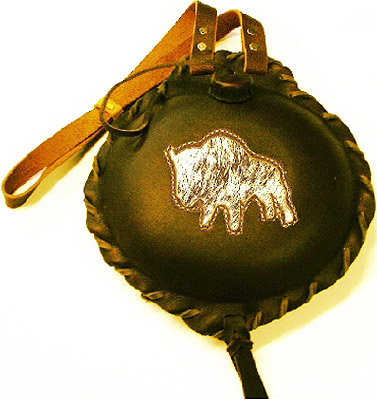(image for) Stitched Buffalo Inlay Leather Covered Old West 1 1/2 Quart Cant