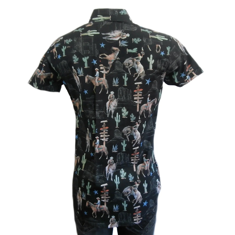 (image for) Women’s Vintage Western Print Short Sleeve Shirt in Black