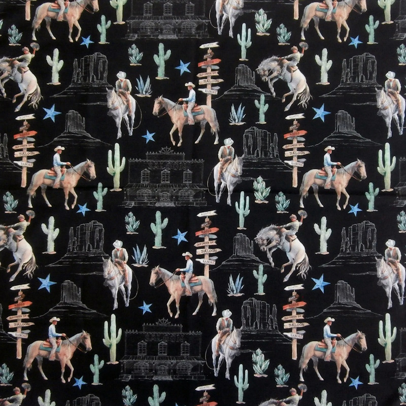 (image for) Women’s Vintage Western Print Short Sleeve Shirt in Black