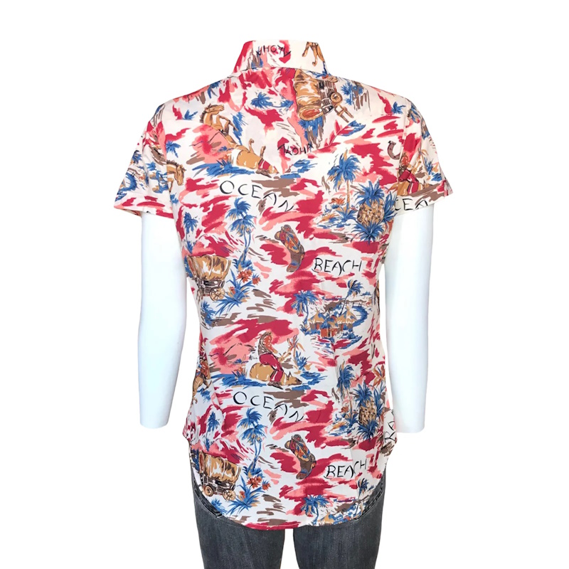 (image for) Women’s Red Western Hawaiian Print Short Sleeve Shirt