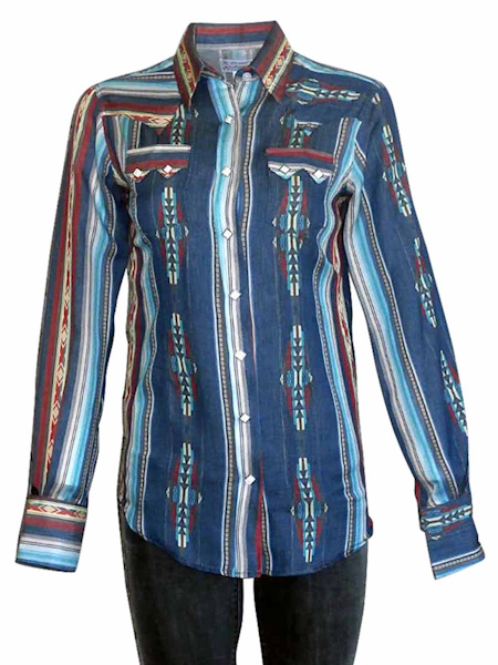Women's Serape Pattern Western Shirt in Blue [701BLU] : OldTradingPost ...