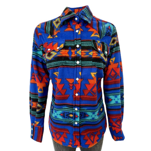 (image for) Native Pattern Fleece Western Shirt Blue & Red