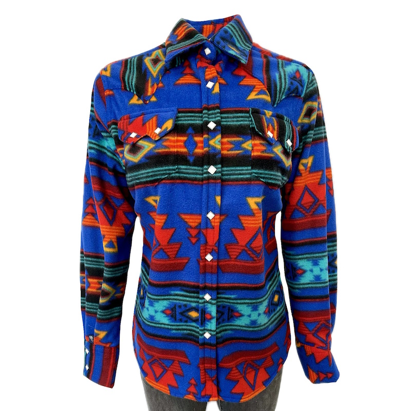 (image for) Native Pattern Fleece Western Shirt Blue & Red