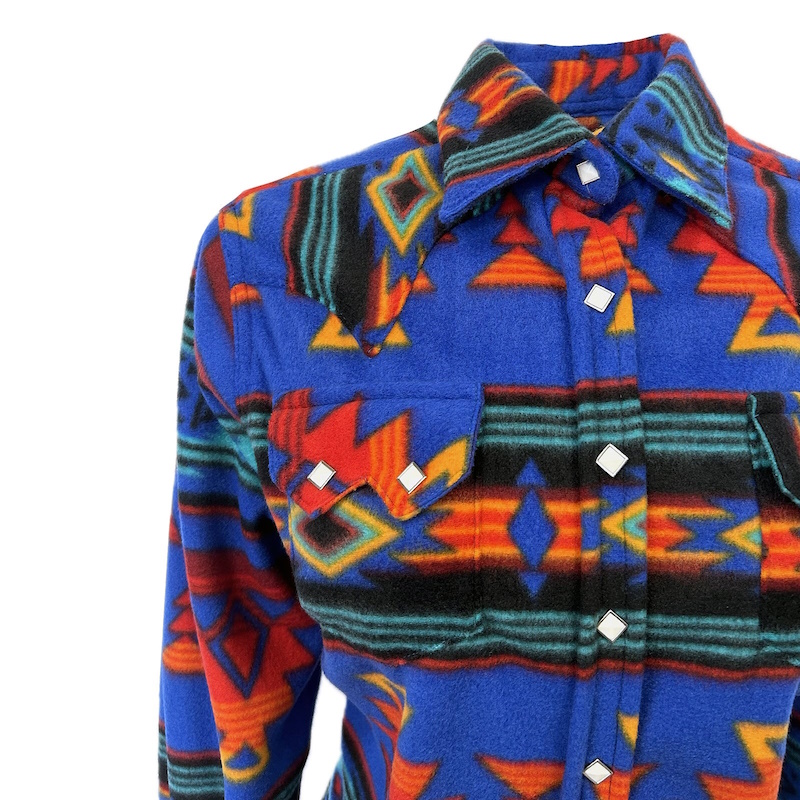 (image for) Native Pattern Fleece Western Shirt Blue & Red