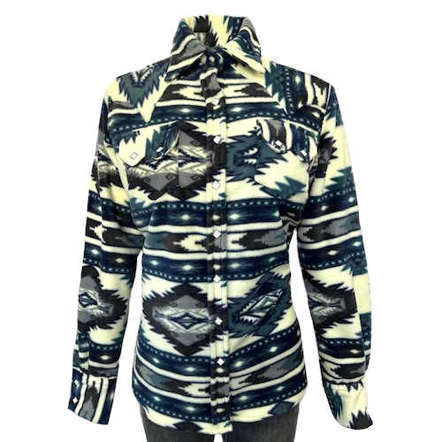 (image for) Native Pattern Fleece Western Shirt Blue & White