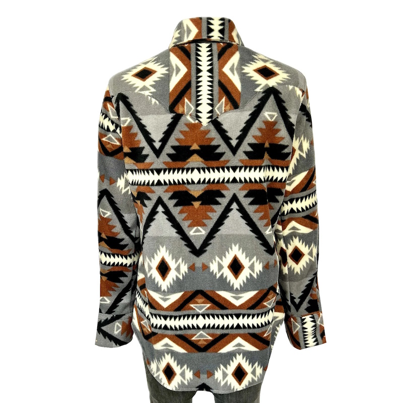 (image for) Native Pattern Fleece Western Shirt Grey & Brown