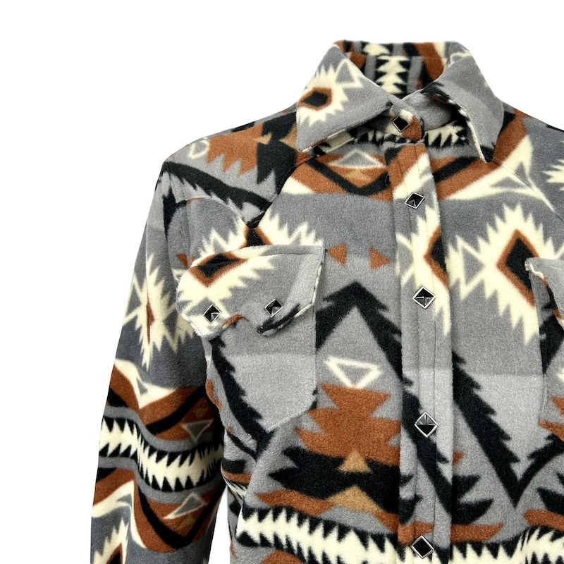(image for) Native Pattern Fleece Western Shirt Grey & Brown