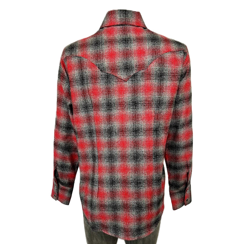 (image for) Women's Plush Red & Grey Plaid Flannel Western Shirt