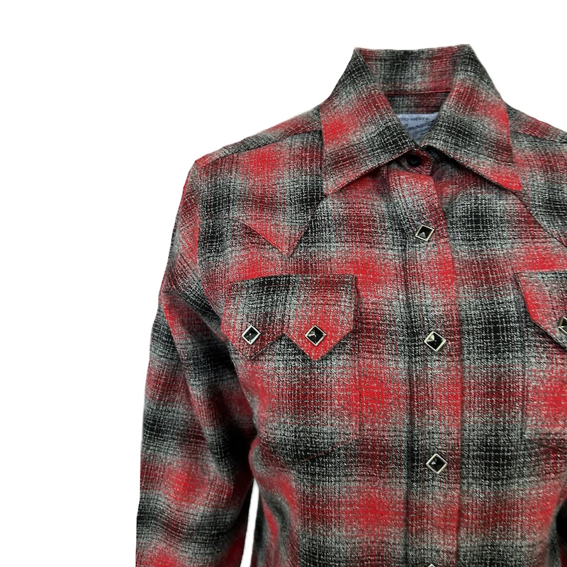 (image for) Women's Plush Red & Grey Plaid Flannel Western Shirt