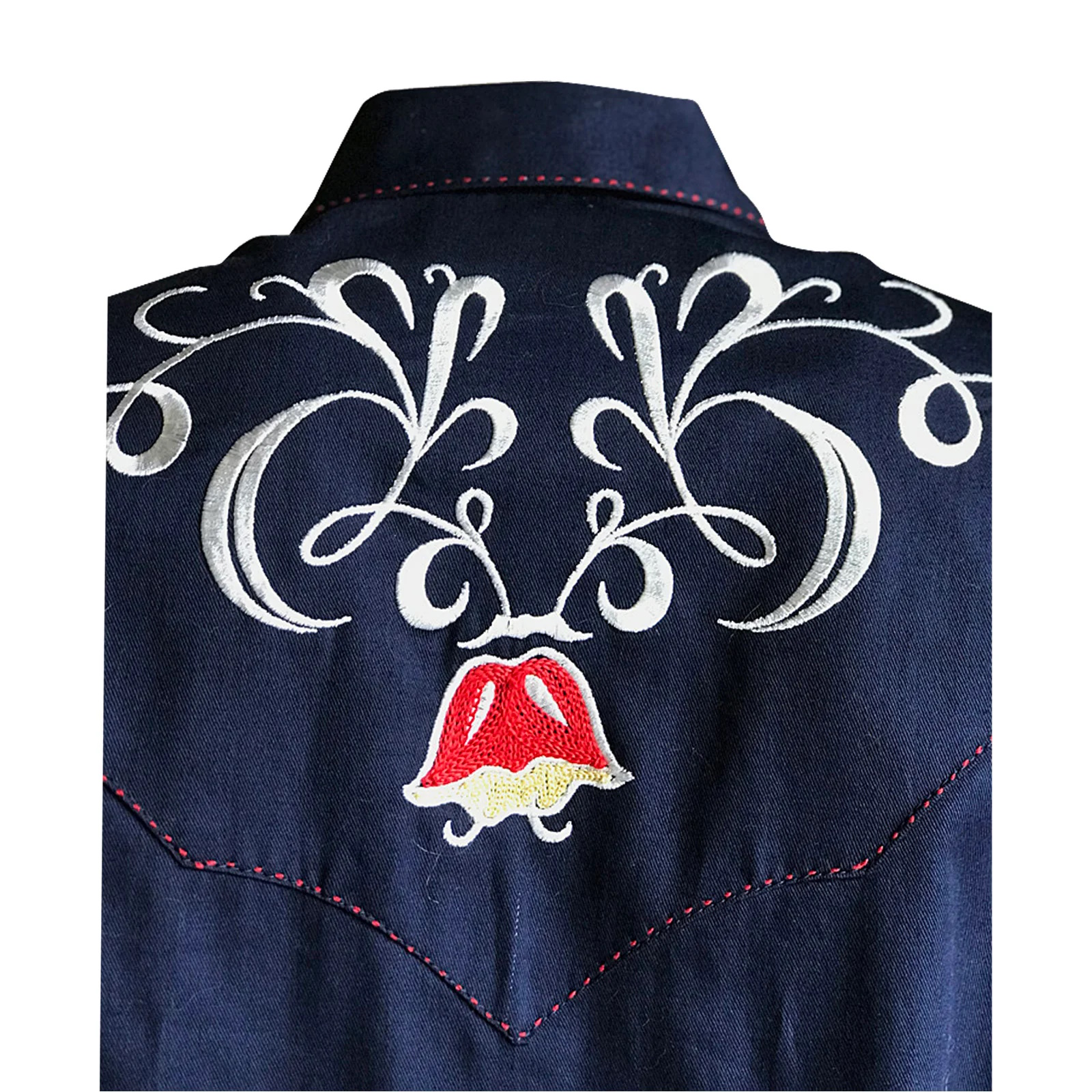 (image for) Women's Art Deco Floral Embroidery Navy Western Shirt