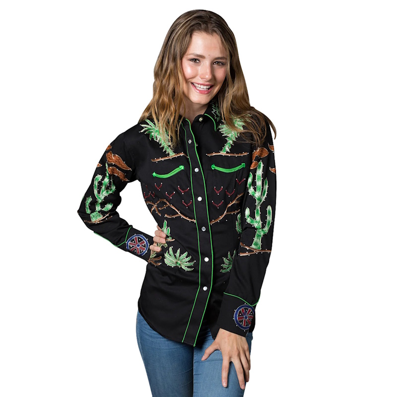 (image for) Women's Porter Wagoner Black Embroidered Western Shirt