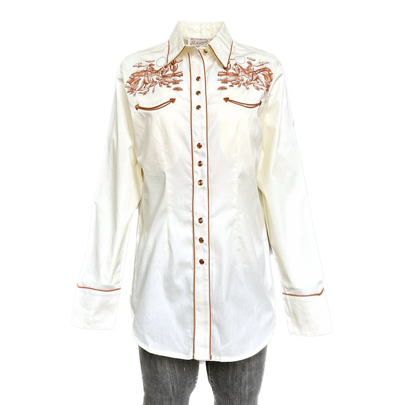 (image for) Women's Ivory Vintage Rider Western Embroidery Shirt
