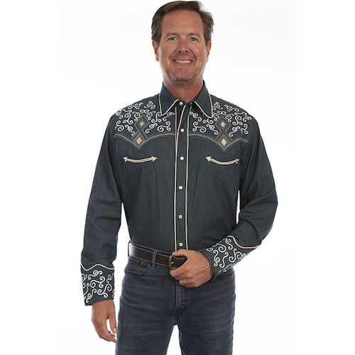 (image for) Western Shirt Embroidered Yokes & Cuffs Scrolls with Diamonds